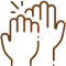 Multiple hands reaching upward together in collaborative gesture symbolizing teamwork and dental care support.