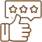 Thumbs up hand with three-star rating badge for dental care feedback