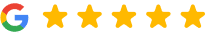 Google logo with five gold stars indicating a five-star rating for Northwest Family Dental Care.